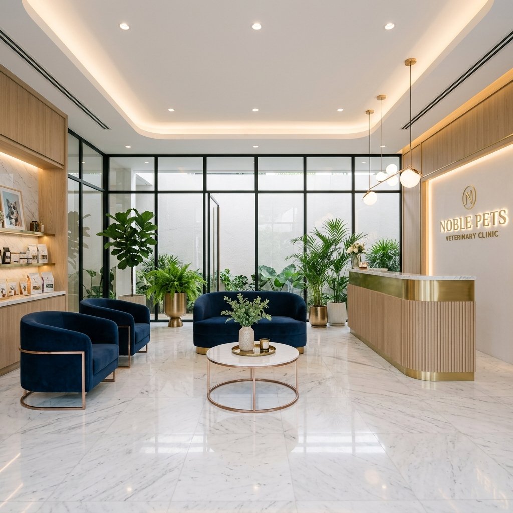 Interior de lujo de P&H Patas y Huellas Clinical — diseño premium y entorno calmante