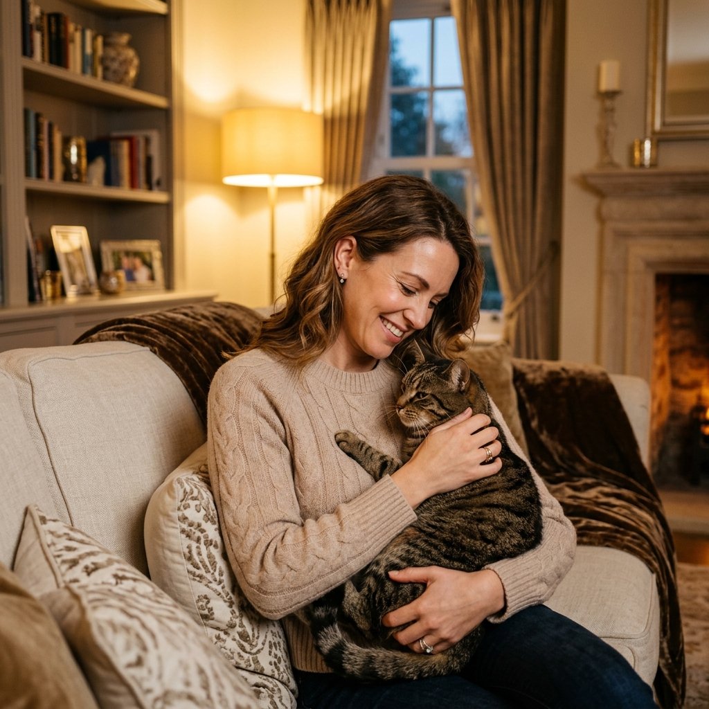 Dueña amorosa con su gato, reflejo de los clientes de P&H Clinical