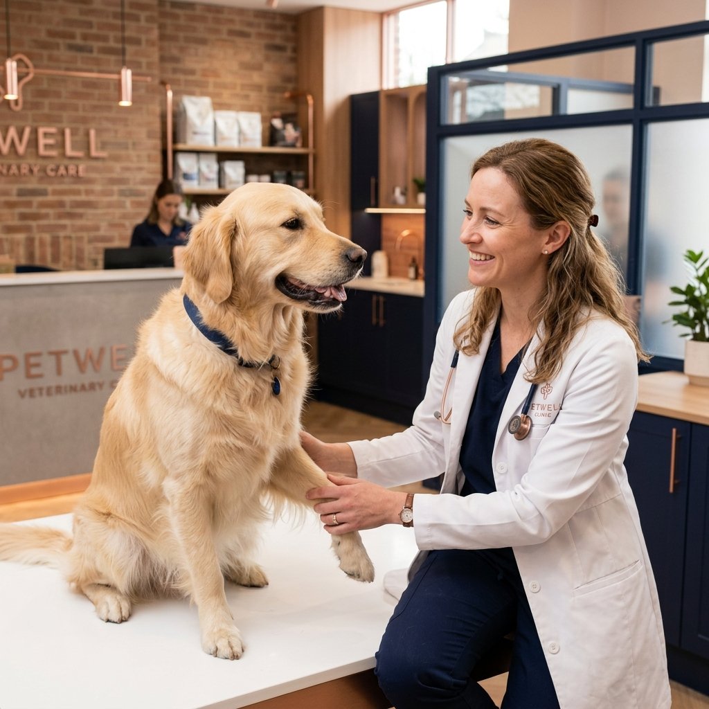 Veterinaria especialista de P&H Clinical con un paciente feliz